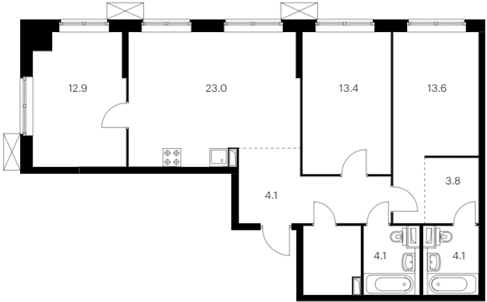3-комнатная квартира 88.5 м², 12/12 эт., ЖК «Шкиперский 19»